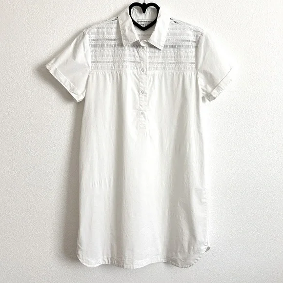 Cupcakes & Cashmere White Embroidered Cotton Collared Shirttail Mini Dress Sz S - Picture 2 of 9